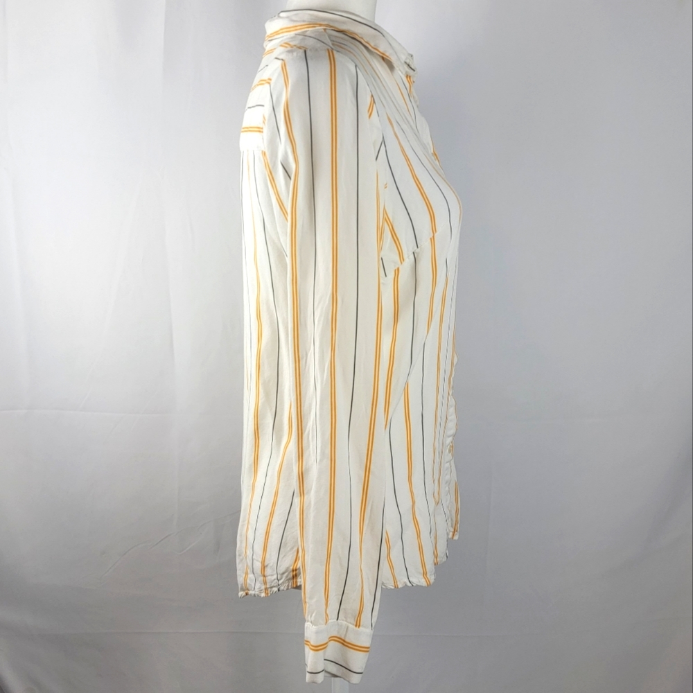 Midnight Sky white yellow black striped button up small - Picture 3 of 5